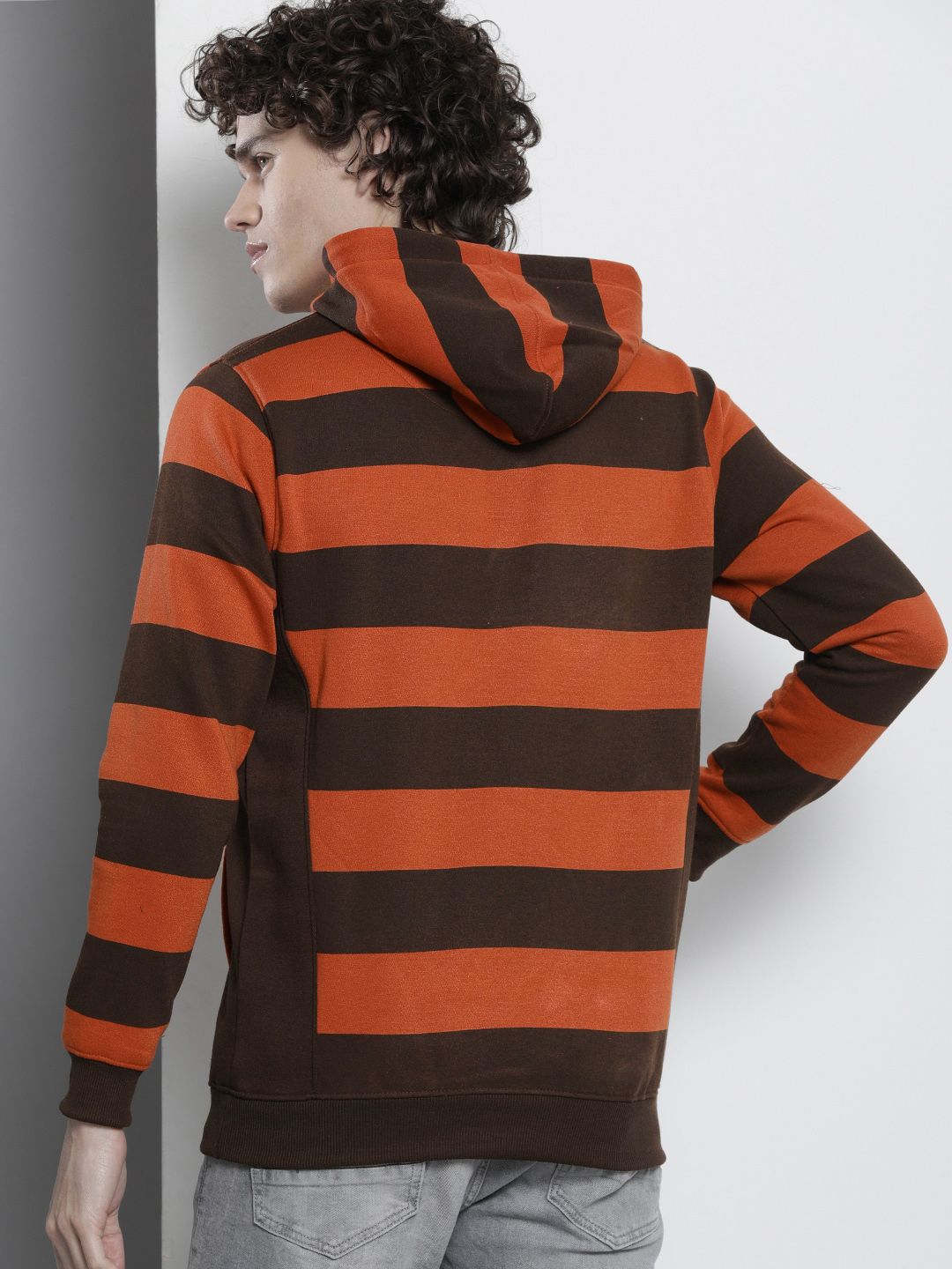 The Indian Garage Co Men Striped Hooded Sweatshirt
