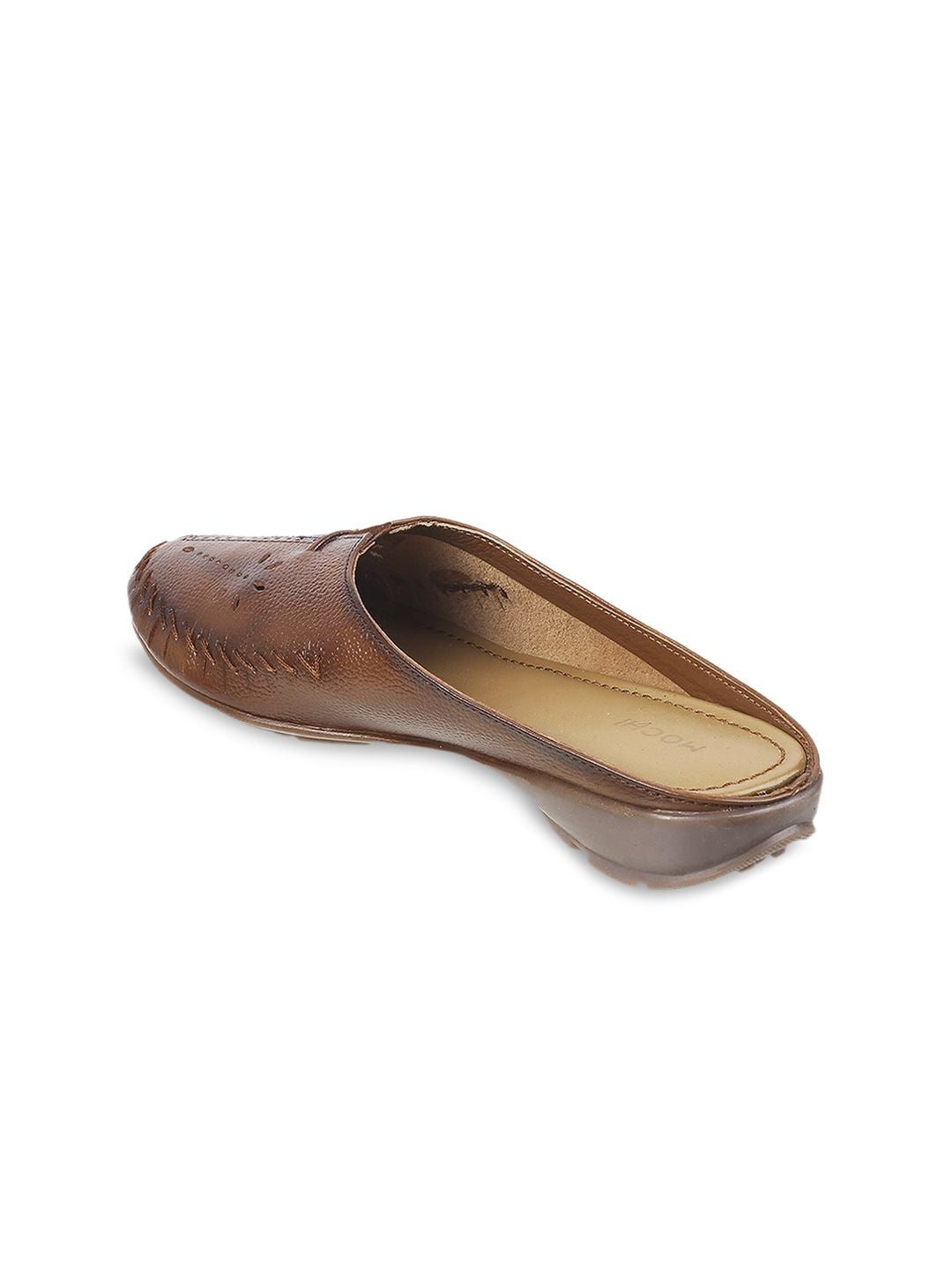Mochi Women Tan Mules with Laser Cuts Flats
