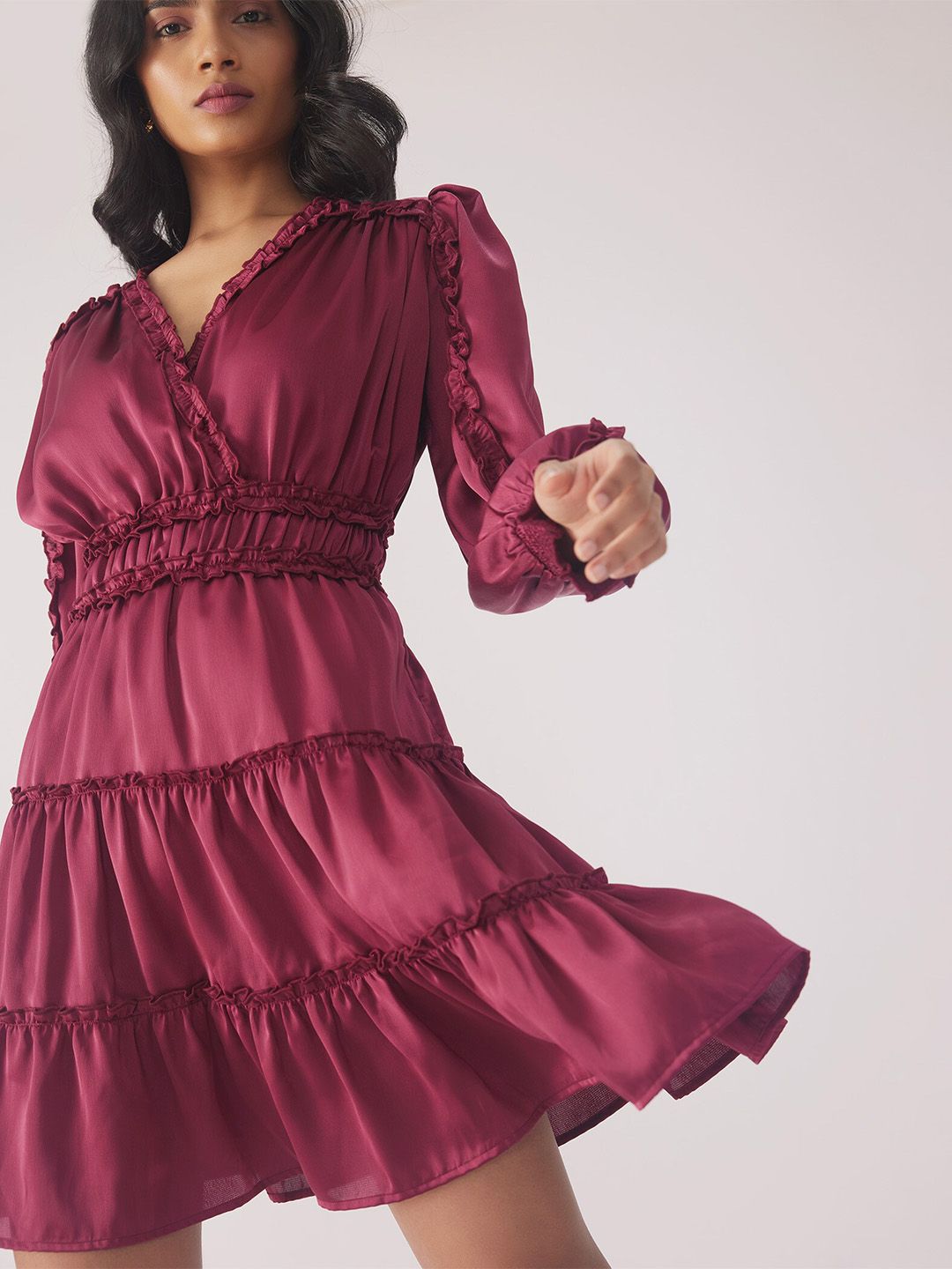 The Label Life Puff Sleeve Satin Empire Dress