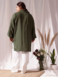 CURVY STREET Spread Collar Extended Sleeves Oversized Comfort Casual Shirt