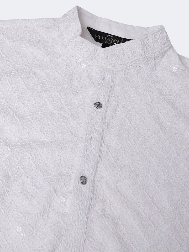SOJANYA Floral Embroidered Mandarin Collar Pure Cotton Kurta