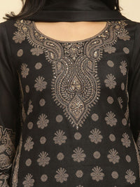 W Black Floral Woven Design Regular Sequinned Straight Kurta With Trouser With Dupatta