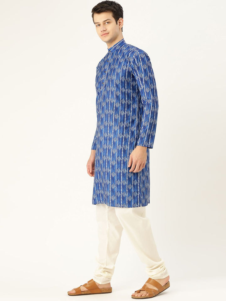 SOJANYA Lelaki Navy Blue & White Printed Straight Kurta