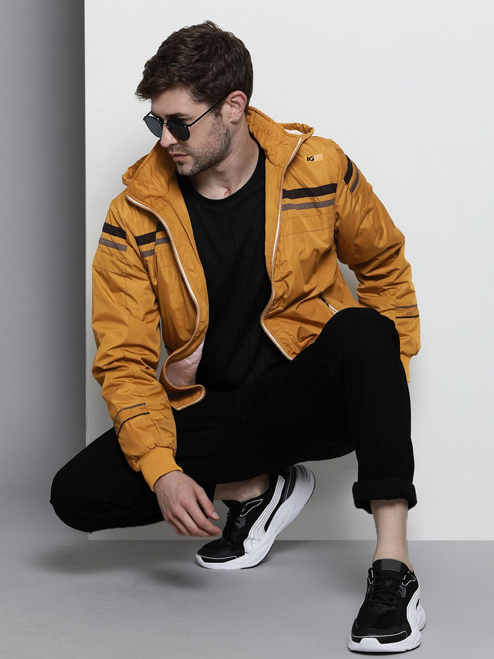 The Indian Garage Co Hooded Slim Fit Bomber Jacket with Zippered Insert Pockets