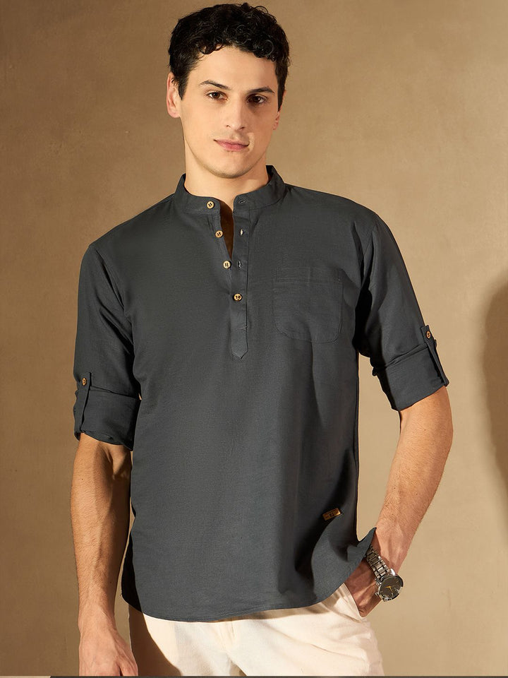 DENNISON Men Grey Pure Cotton Solid Kurta