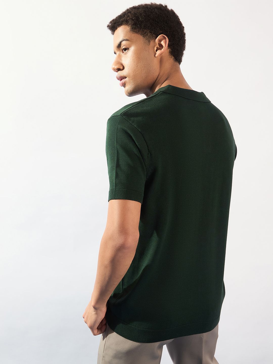 DENNISON Men Textured Polo Collar Knitted T-Shirt