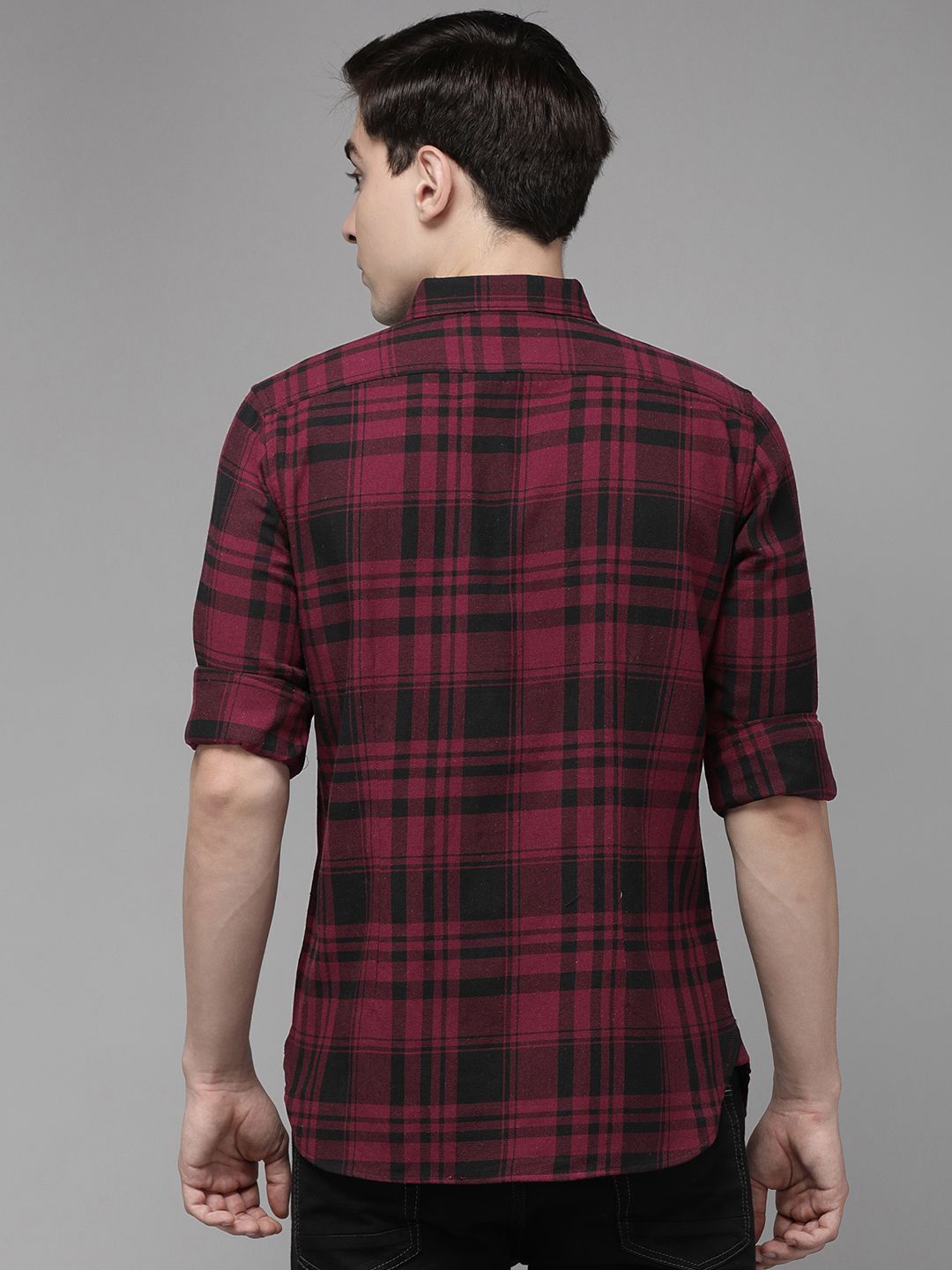 THE BEAR HOUSE Men Maroon Slim Fit Pure Cotton Checked Flannel Slim Fit Casual Shirt