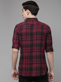 THE BEAR HOUSE Men Maroon Slim Fit Pure Cotton Checked Flannel Slim Fit Casual Shirt