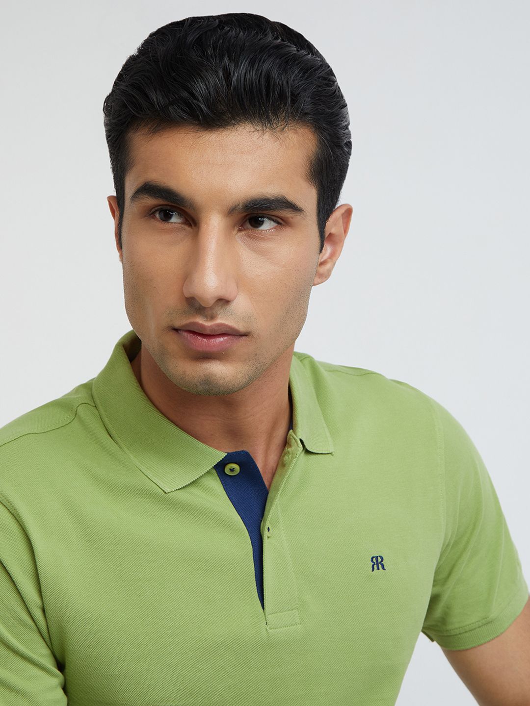 Raymond Men Green Pure Cotton Solid Polo Collar T-shirt