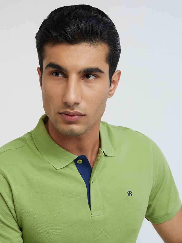 Raymond Men Green Pure Cotton Solid Polo Collar T-shirt