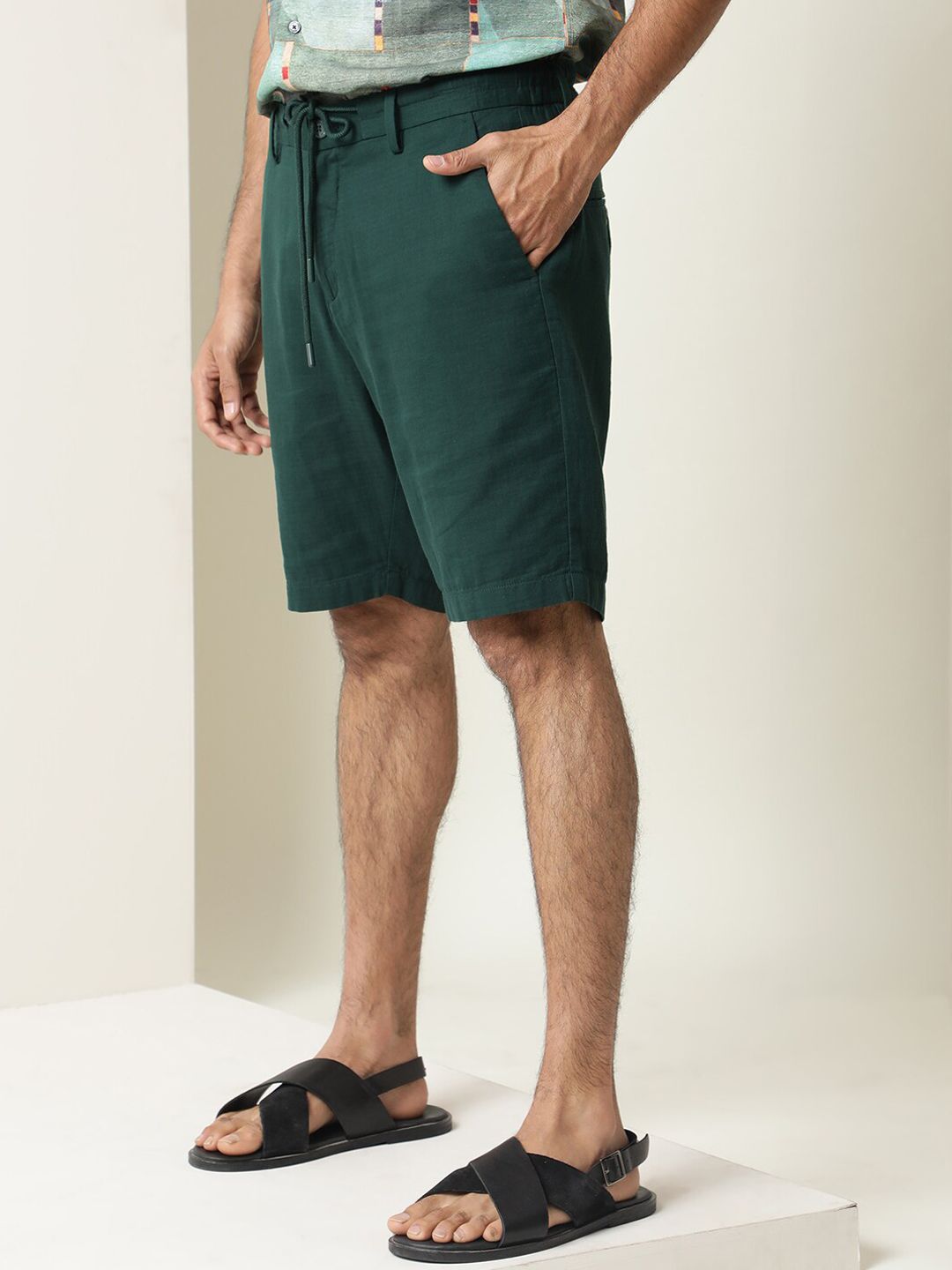 RARE RABBIT Men Pinto Slim Fit Mid-Rise Cotton Shorts