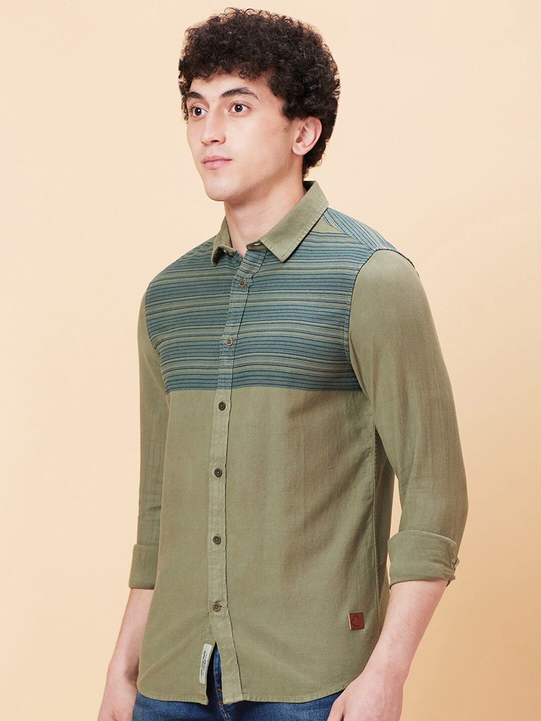 Being Human Spread Collar Slim Fit Horizontal Striped Casual Shirt