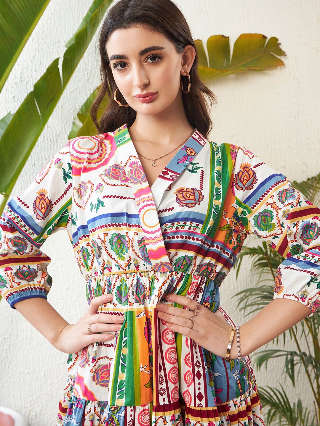 SASSAFRAS Ethnic Motif Printed Pure Cotton Fit and Flare Dress
