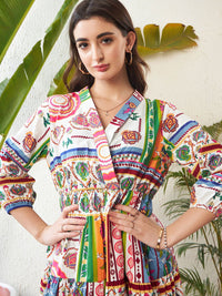 SASSAFRAS Ethnic Motif Printed Pure Cotton Fit and Flare Dress
