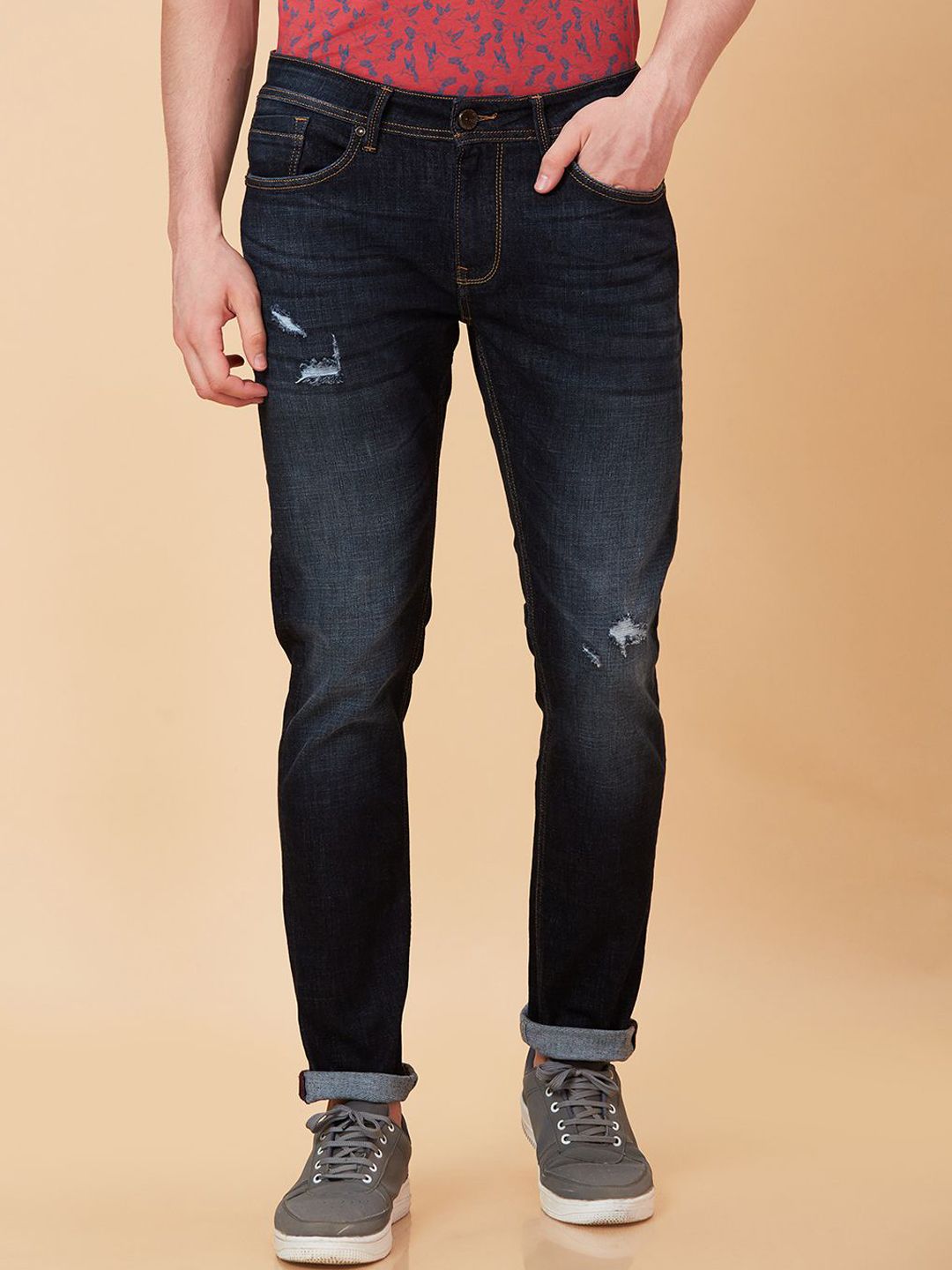 Being Human Men Slim Fit Low Distress Light Fade Jeans