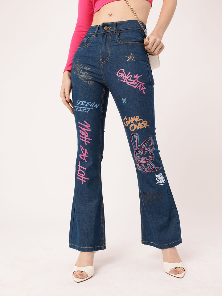 DressBerry Women Urban Gangstar Printed Bootcut Fit Jeans