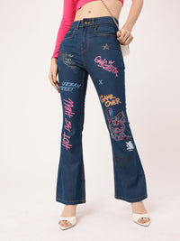 DressBerry Women Urban Gangstar Printed Bootcut Fit Jeans