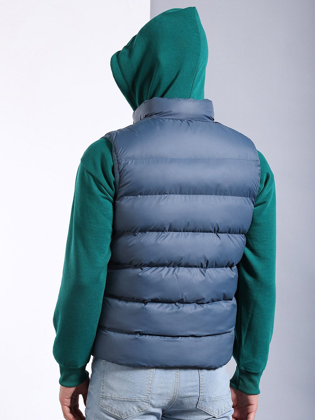 The Indian Garage Co Men Blue Floral Striped Outdoor Puffer Jacket