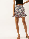 Berrylush Women White Floral Print Wrap Mini Skirt