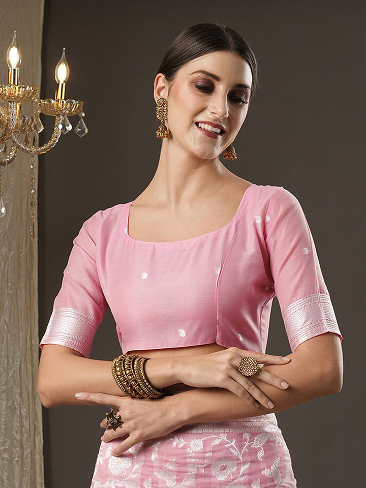 Saree mall Pink Woven Design Silk Cotton Banarasi Sarees
