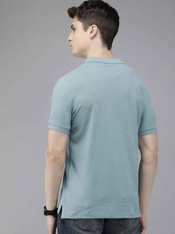 THE BEAR HOUSE Men Teal Polo Collar Slim Fit T-shirt