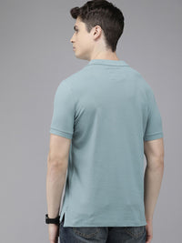 THE BEAR HOUSE Men Teal Polo Collar Slim Fit T-shirt