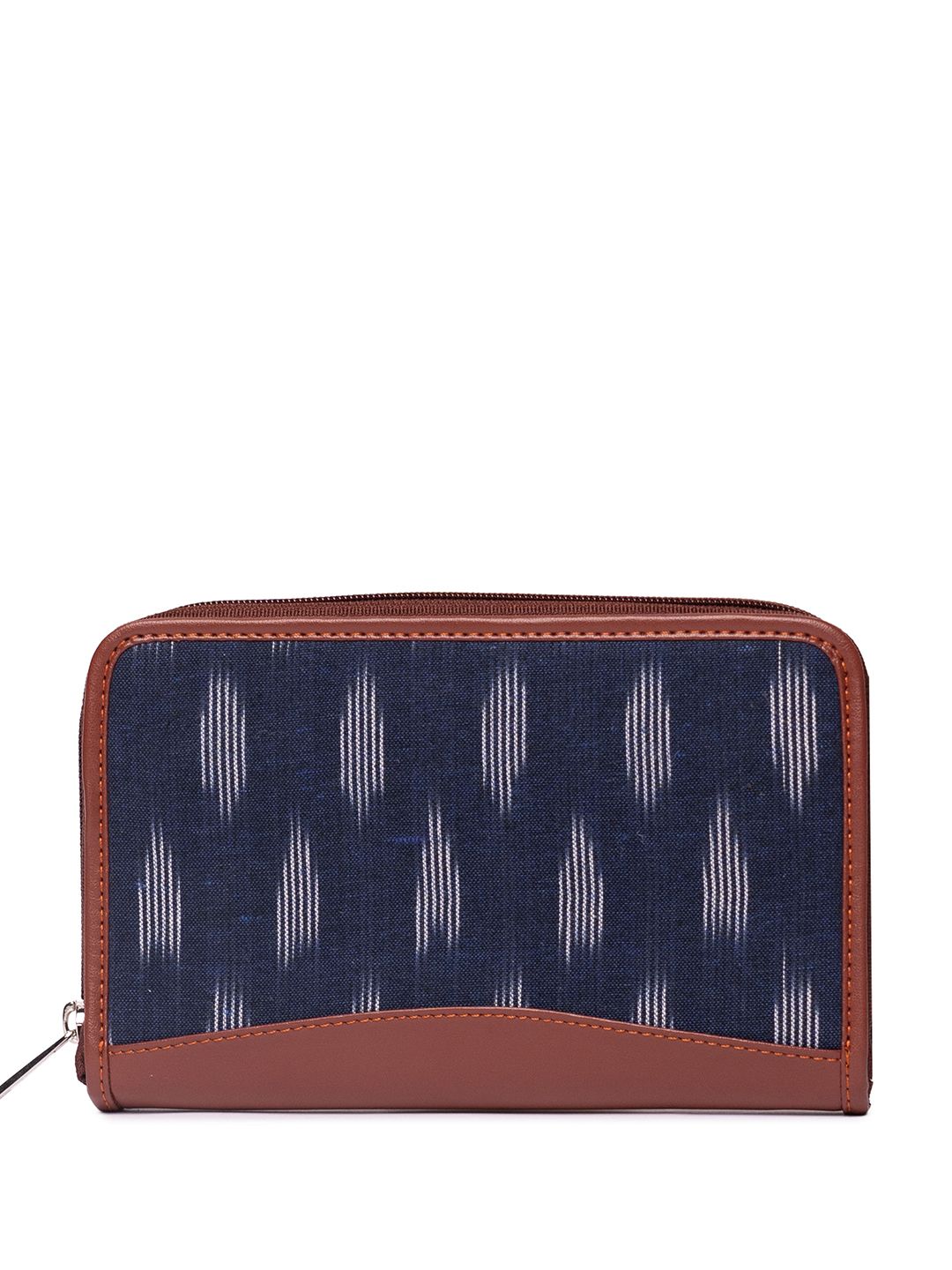 ZOUK Women Navy Blue & Brown Printed Zip Around Wallet