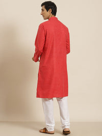 SOJANYA Men Red Solid Slub Effect Kurta