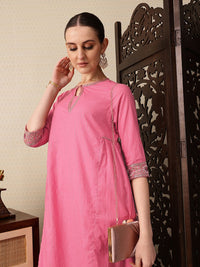 House of Pataudi Striped Keyhole Neck Sequinned A-Line Jashn Kurta