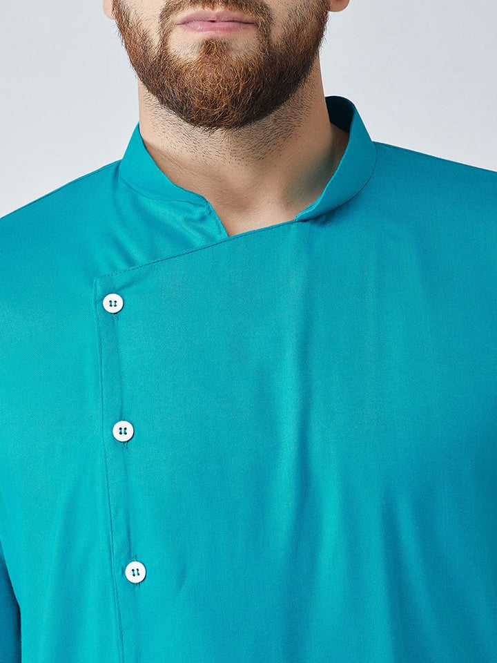 SOJANYA Men Turquoise Blue Solid Asymmetric Straight Kurta