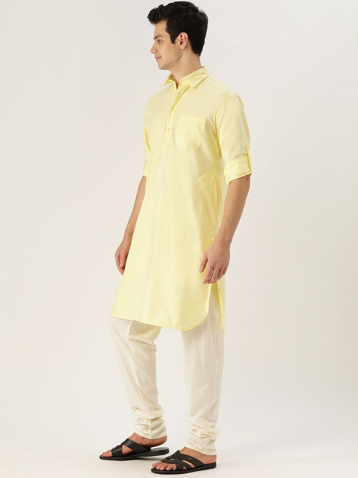 SOJANYA Lelaki Yellow Solid Pathani Kurta