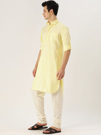 SOJANYA Lelaki Yellow Solid Pathani Kurta