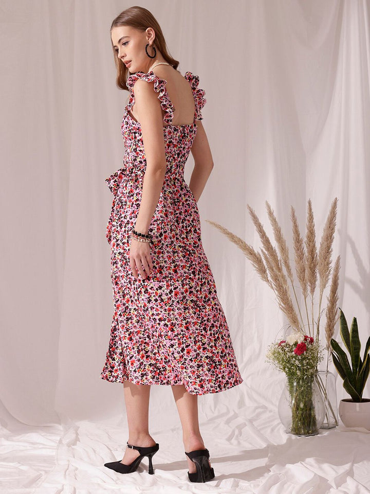 STREET 9 Floral Printed Crepe Fit & Flare Midi Dress