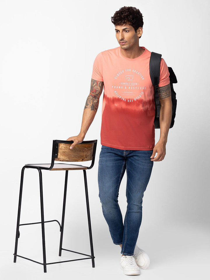 SPYKAR Men Typography Dyed Slim Fit Cotton T-shirt