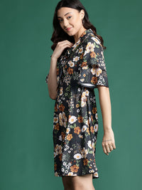 DressBerry Floral Print Flared Sleeve Mini Dress