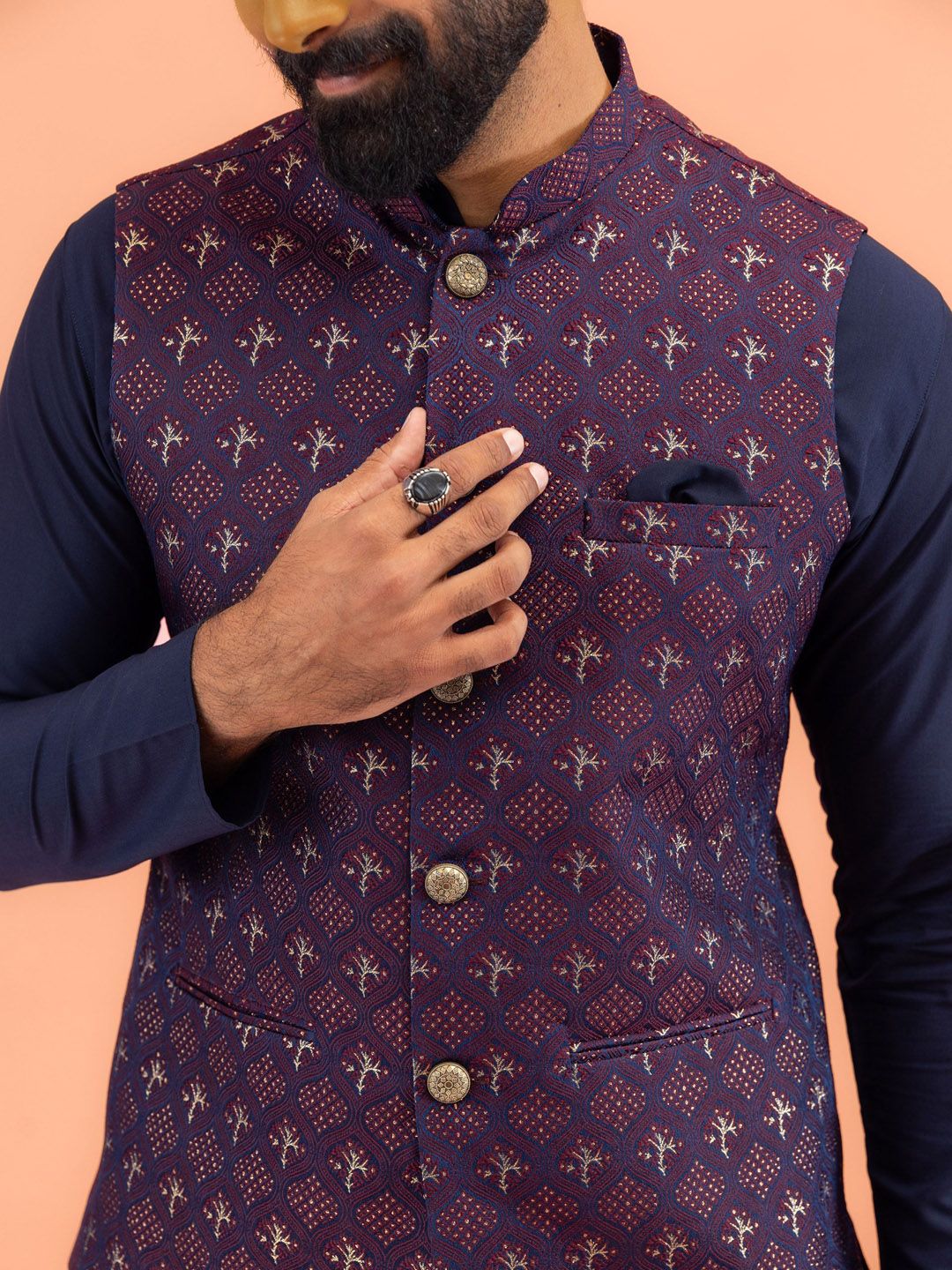 KISAH Men Woven Design Nehru Jackets