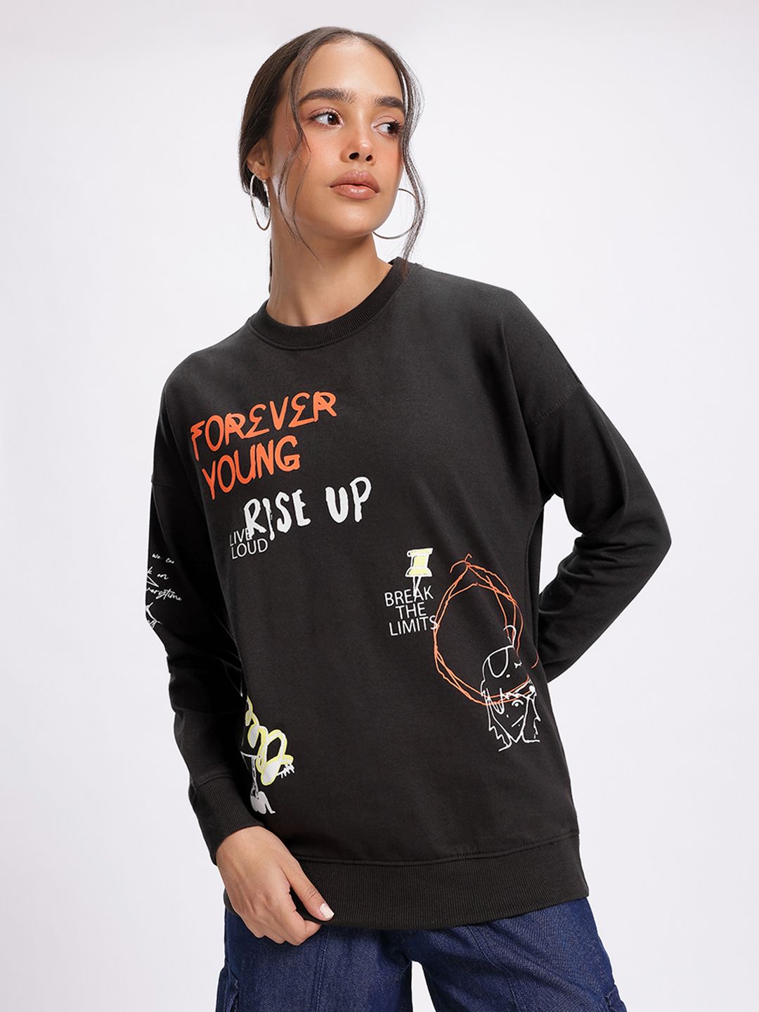 DressBerry Vibe Check Placement Print Sweatshirt