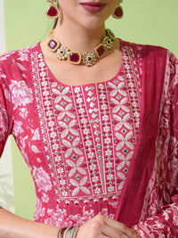 Vishudh Floral Printed Regular Thread Work Pure Cotton Kurta with Trousers & With Dupatta