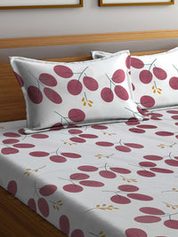 KLOTTHE White Floral Cotton 300 TC Fitted King Superfine Bedsheet dengan 2 Sarung Bantal-98 x 89 inci