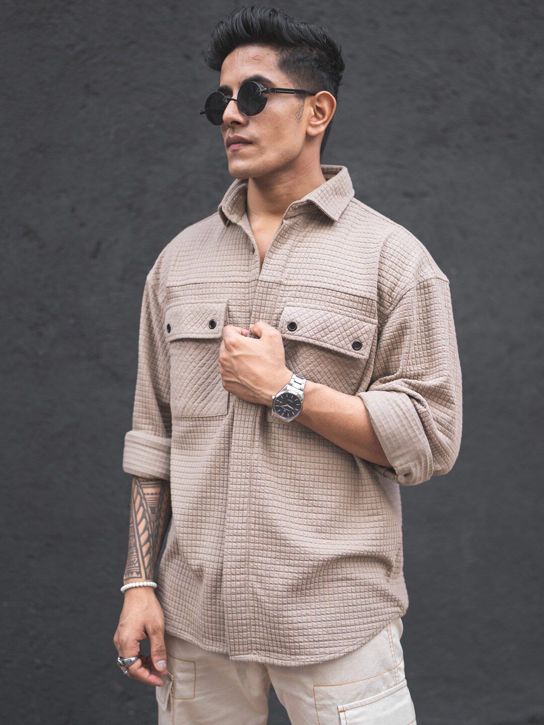 Powerlook Checked India Slim Opaque Structured Double Pockets Oversized Casual Shaket