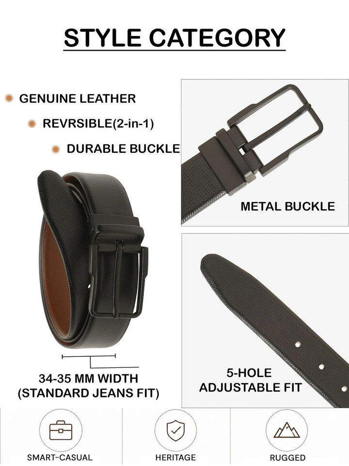 Teakwood Leathers Men Textured Leather Reversible Formal Belt