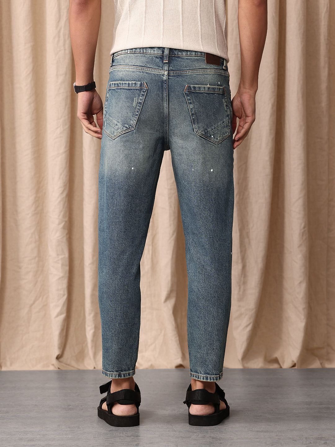 Mr Bowerbird Men Tapered Fit Mid-Rise Low Distress Heavy Fade Cropped Stretchable Jeans