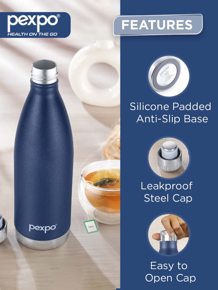 Pexpo Extreme Blue Solid Stainless Steel Double Wall Vacuum Flask - 850ml