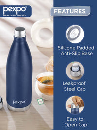 Pexpo Extreme Blue Solid Stainless Steel Double Wall Vacuum Flask - 850ml