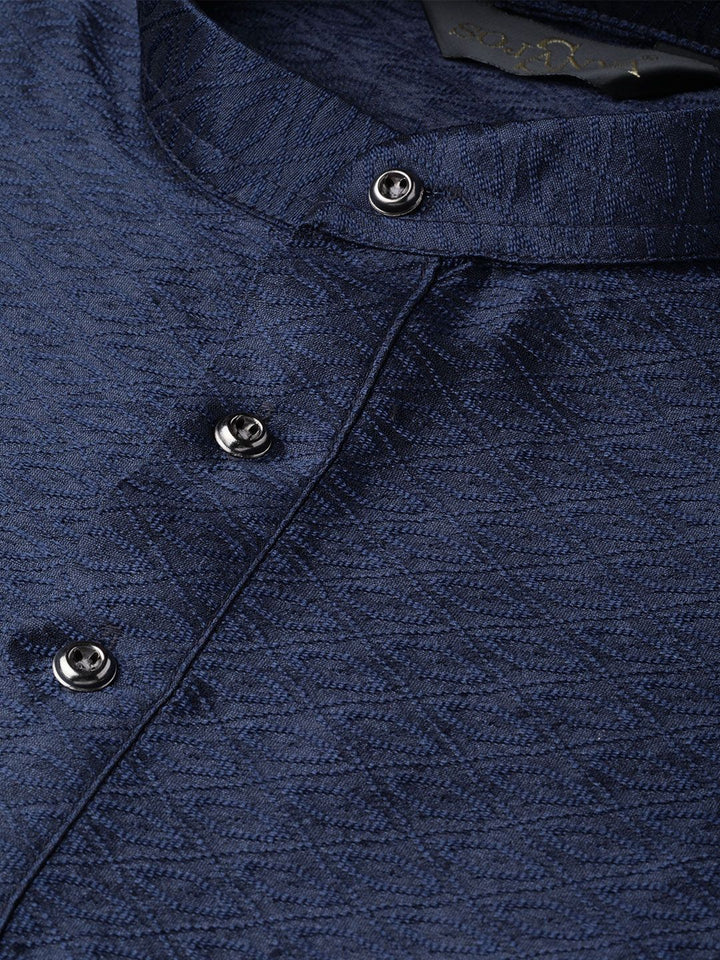 SOJANYA Lelaki Navy Blue Woven Design Straight Kurta