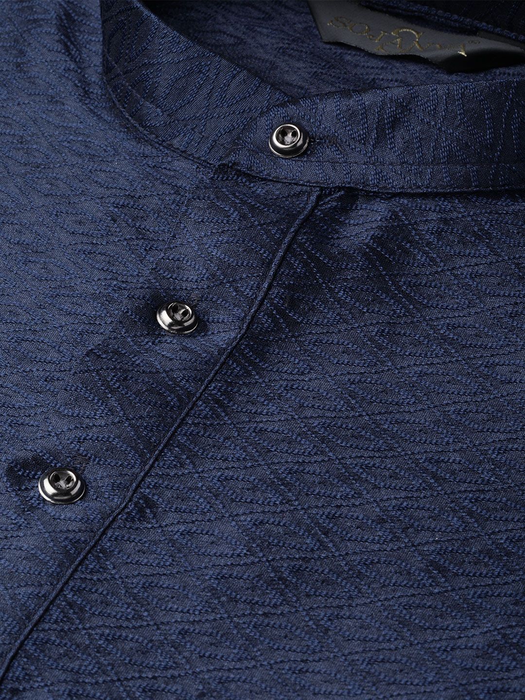SOJANYA Lelaki Navy Blue Woven Design Straight Kurta