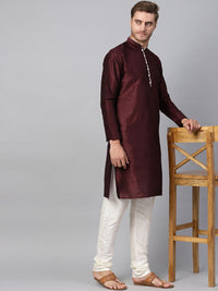 SOJANYA Men Burgundy Solid Straight Kurta