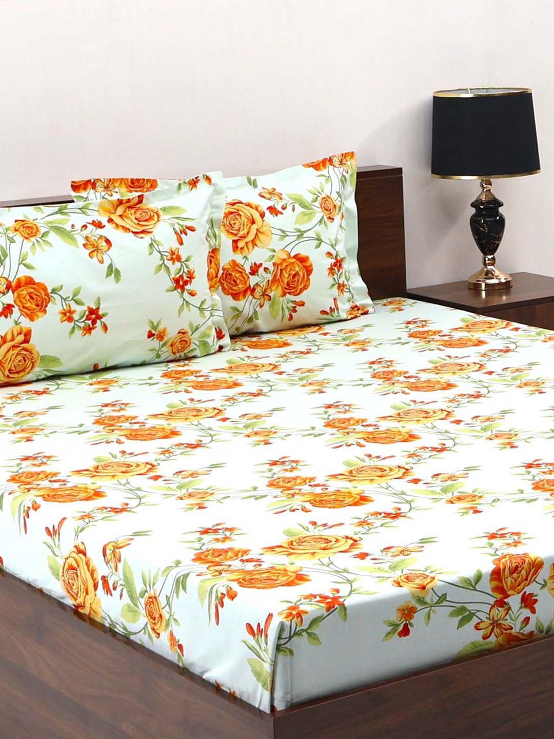 BOMBAY DYEING Cardinal Blue Floral Printed Cotton 120 TC Queen Bedsheet Set 2.54 x 2.24m
