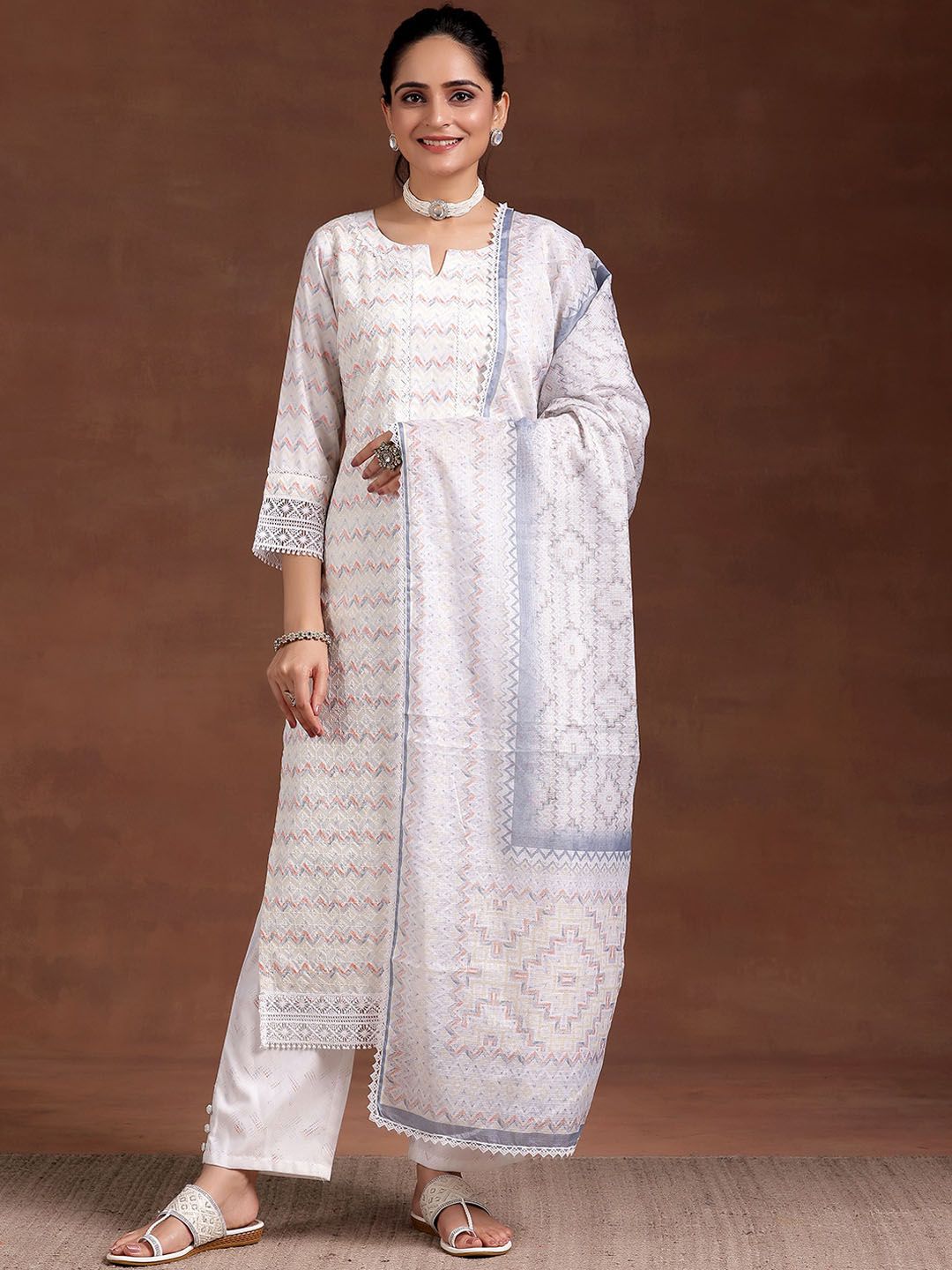 Libas Women Embroidered Regular Sequinned Kurta with Trousers & Dupatta
