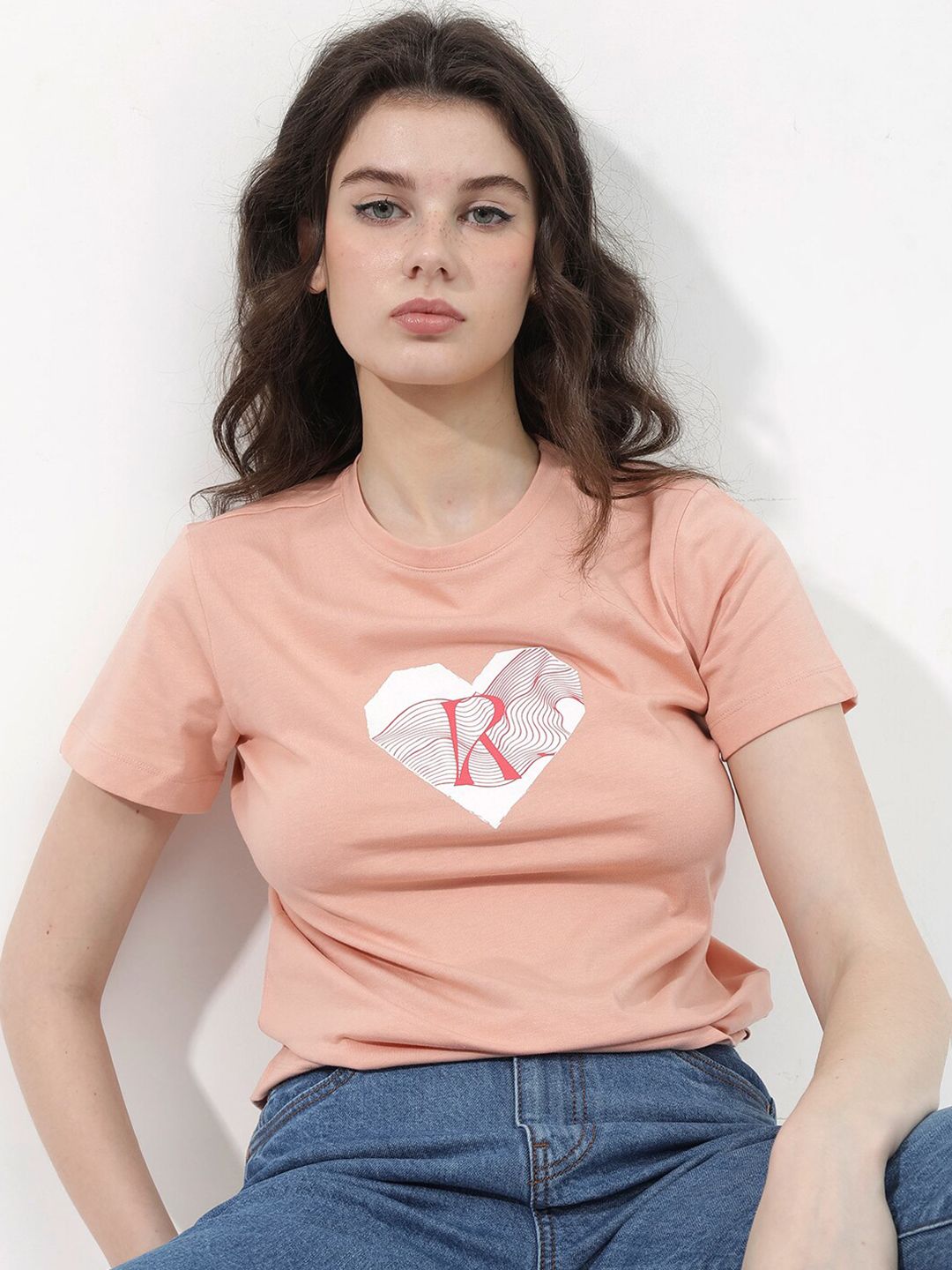 RAREISM Round Neck Short Sleeves Printed Cotton T-shirt
